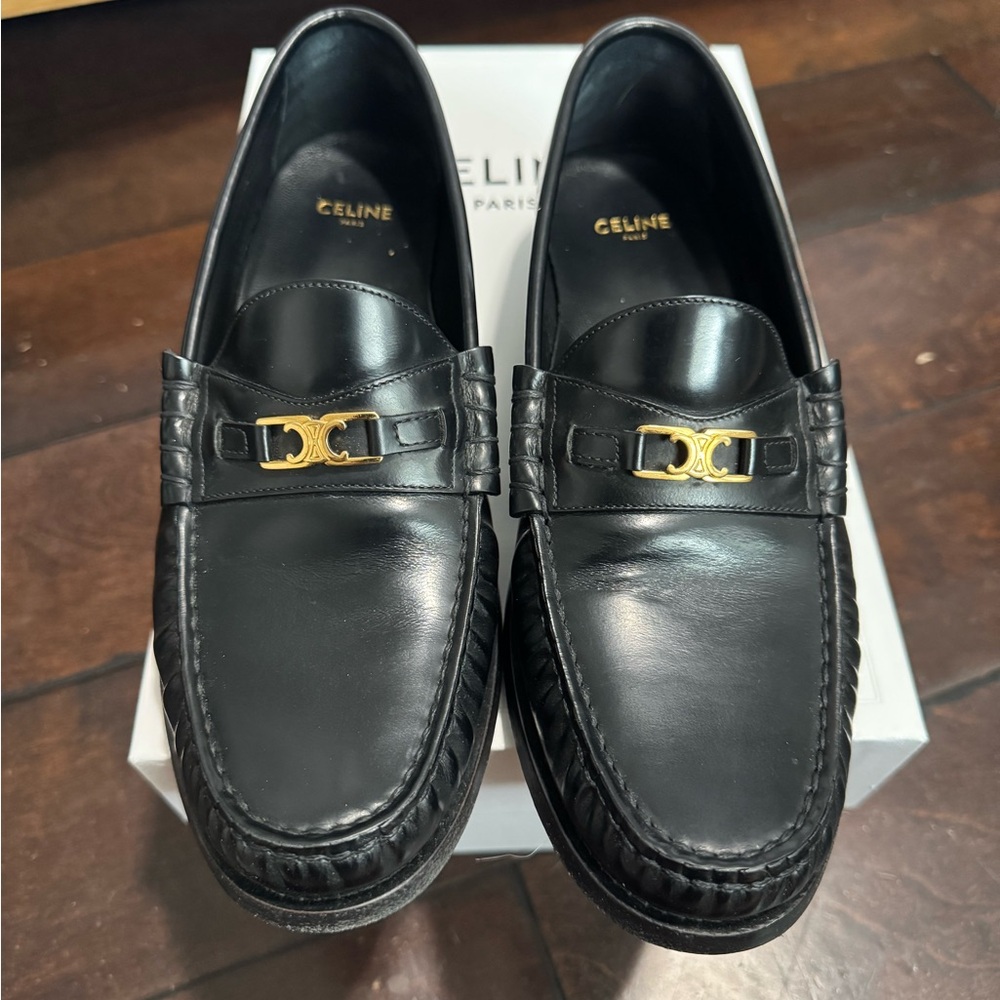 Celine Black Triomphe Loafers